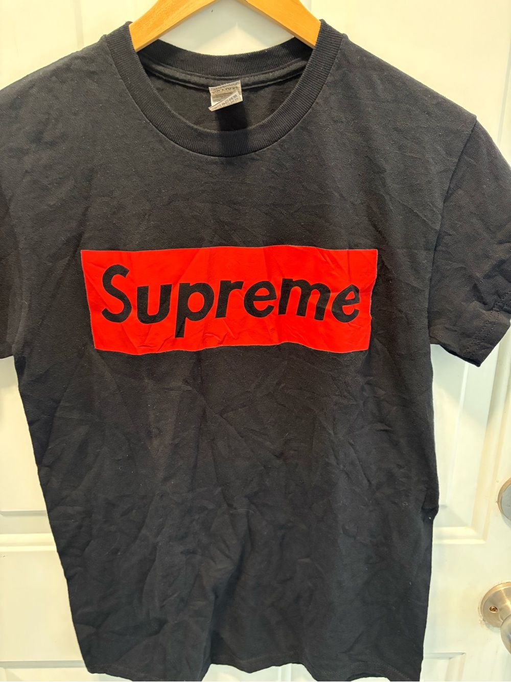 Gildan Black Short Sleeve Tee with Red Supreme Box Logo